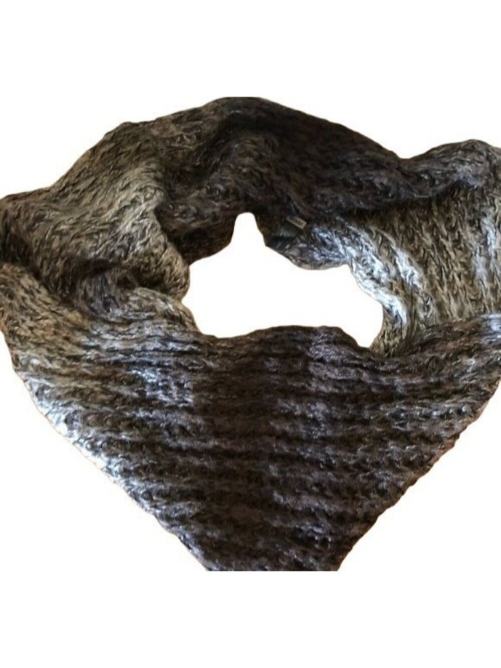 brown tan infinity knitted scarf wrap acrylic soft 11x58 inches READ